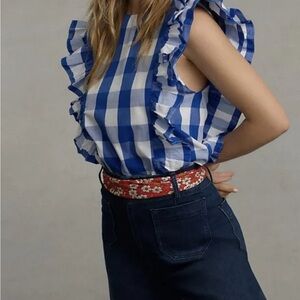 New Whit Two Anthropologie XL Blue and White Checkered Blouse